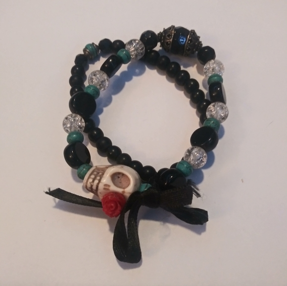 Bohemian Skull Bracelet Set/Pair - Blue, Black, Red - Picture 1 of 4